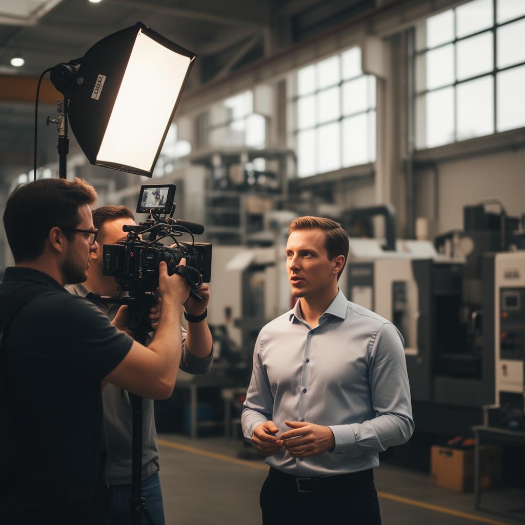 Troupe video che riprende il frontman di un'azienda industriale